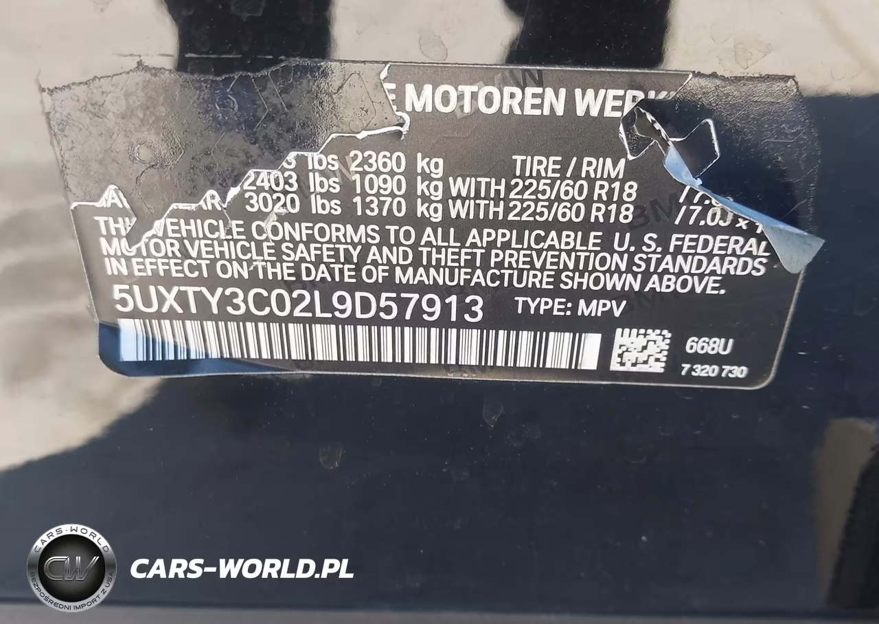 2020 BMW X3 Sdrive30I VIN:5UXTY3C02L9D57913 - 9