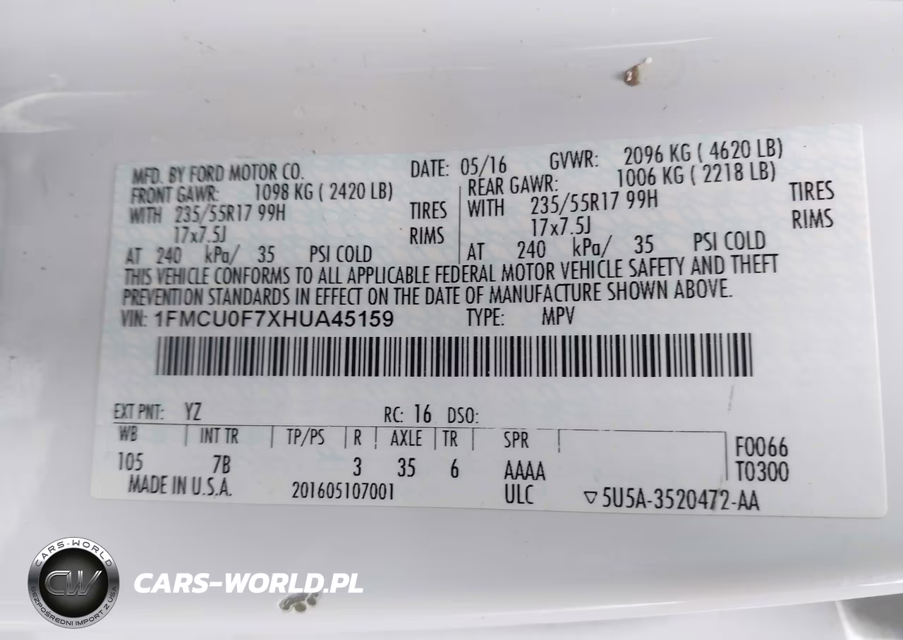 2017 Ford Escape S VIN:1FMCU0F7XHUA45159 - 9