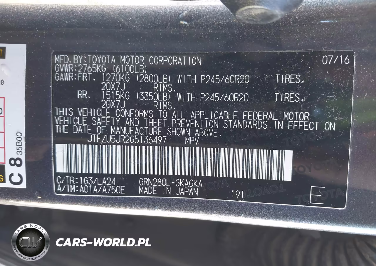 2016 Toyota 4Runner Limited VIN:JTEZU5JR2G5136497 - 9