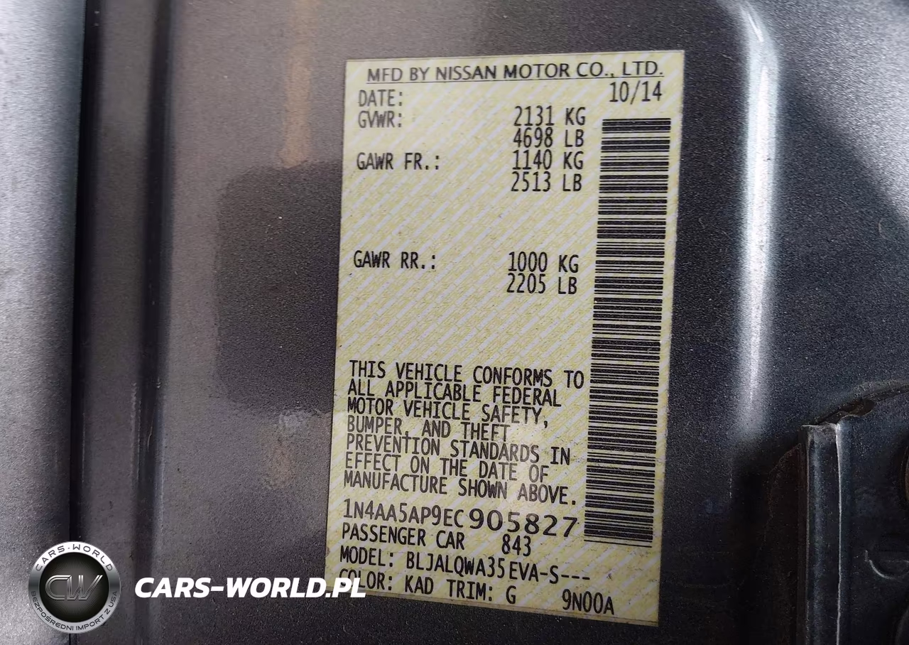 2014 Nissan Maxima 3.5 S VIN:1N4AA5AP9EC905827 - 9