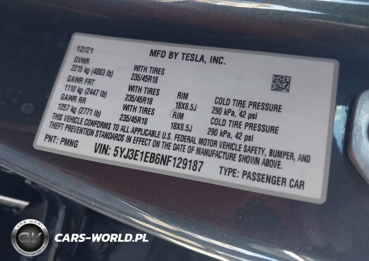 2022 Tesla Model 3 Long Range Dual Motor All-Wheel Drive VIN:5YJ3E1EB6NF129187 - 9