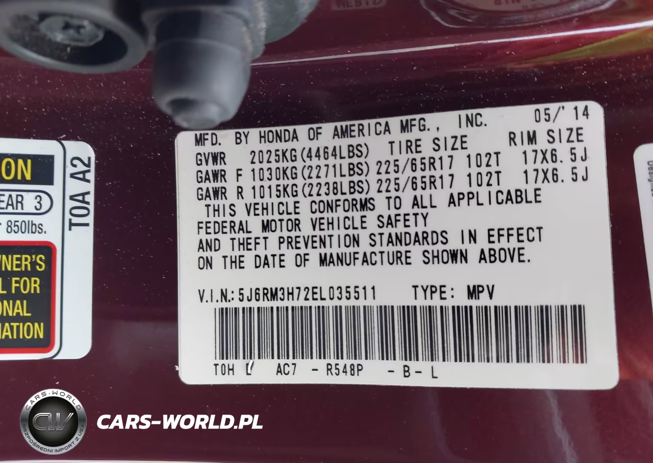 2014 Honda Cr-V Ex-L VIN:5J6RM3H72EL035511 - 9