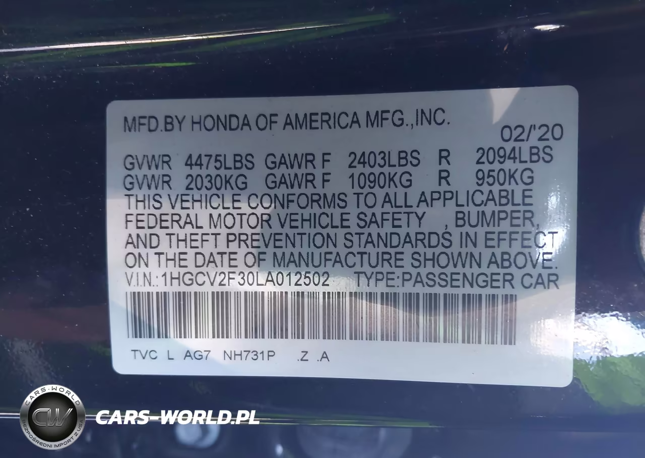 2020 Honda Accord Sport 2.0T VIN:1HGCV2F30LA012502 - 9