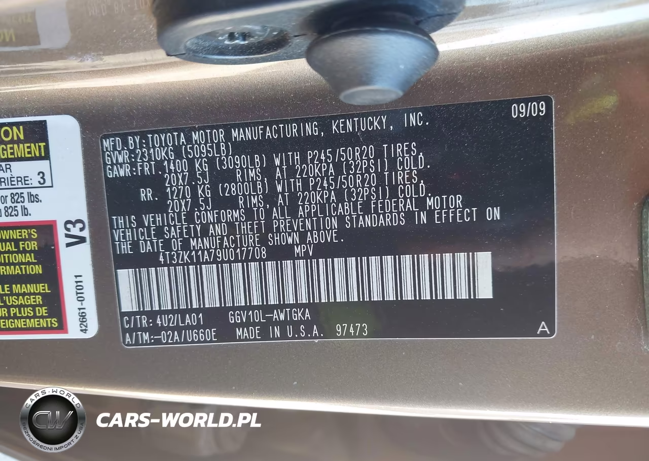 2009 Toyota Venza Base V6 VIN:4T3ZK11A79U017708 - 9