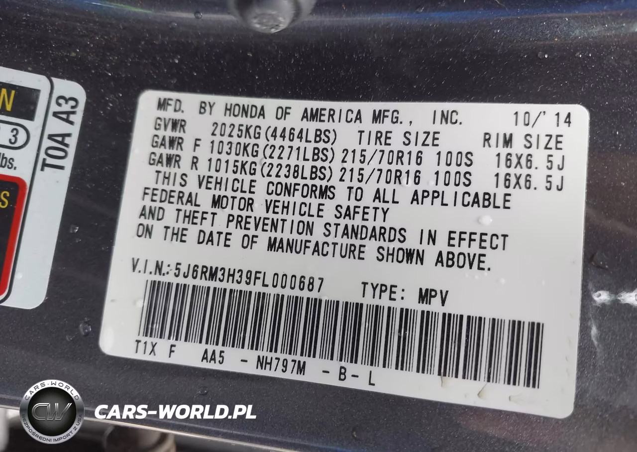 2015 Honda Cr-V Lx VIN:5J6RM3H39FL000687 - 9
