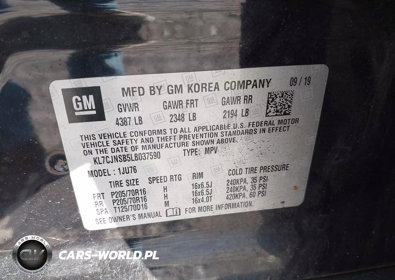 2020 Chevrolet Trax Awd Ls VIN:KL7CJNSB5LB037590 - 9