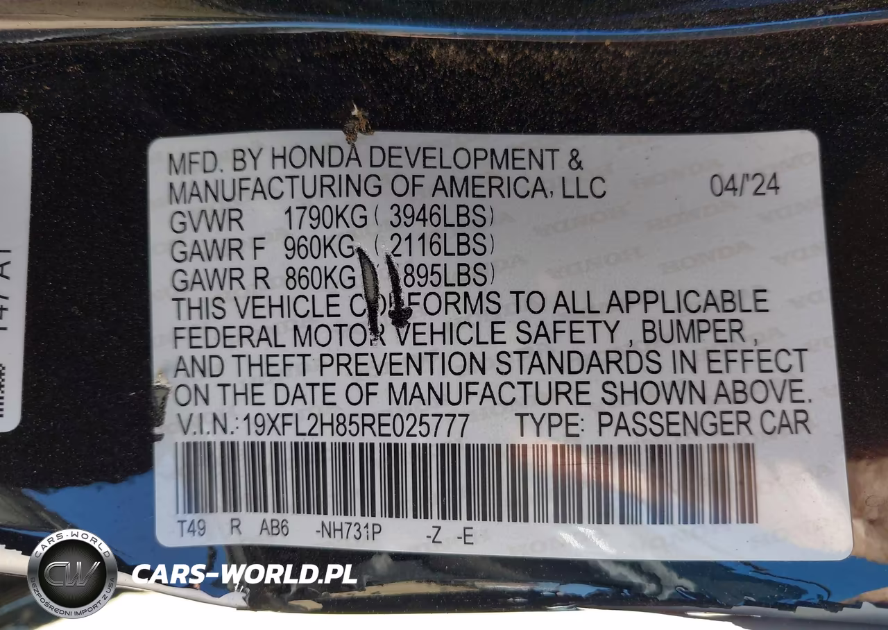 2024 Honda Civic Sport VIN:19XFL2H85RE025777 - 9