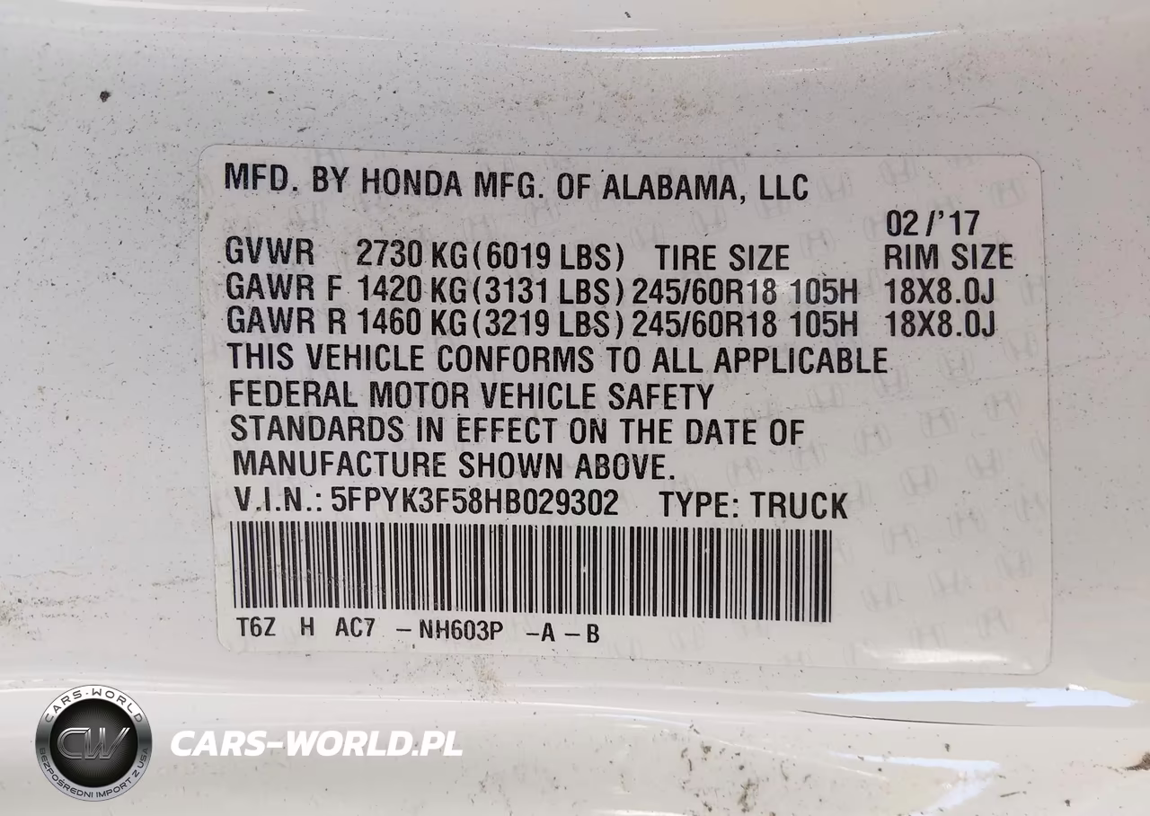 2017 Honda Ridgeline Rtl VIN:5FPYK3F58HB029302 - 9