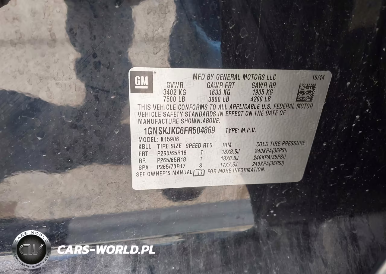 2015 Chevrolet Suburban 1500 Lt VIN:1GNSKJKC6FR504869 - 9