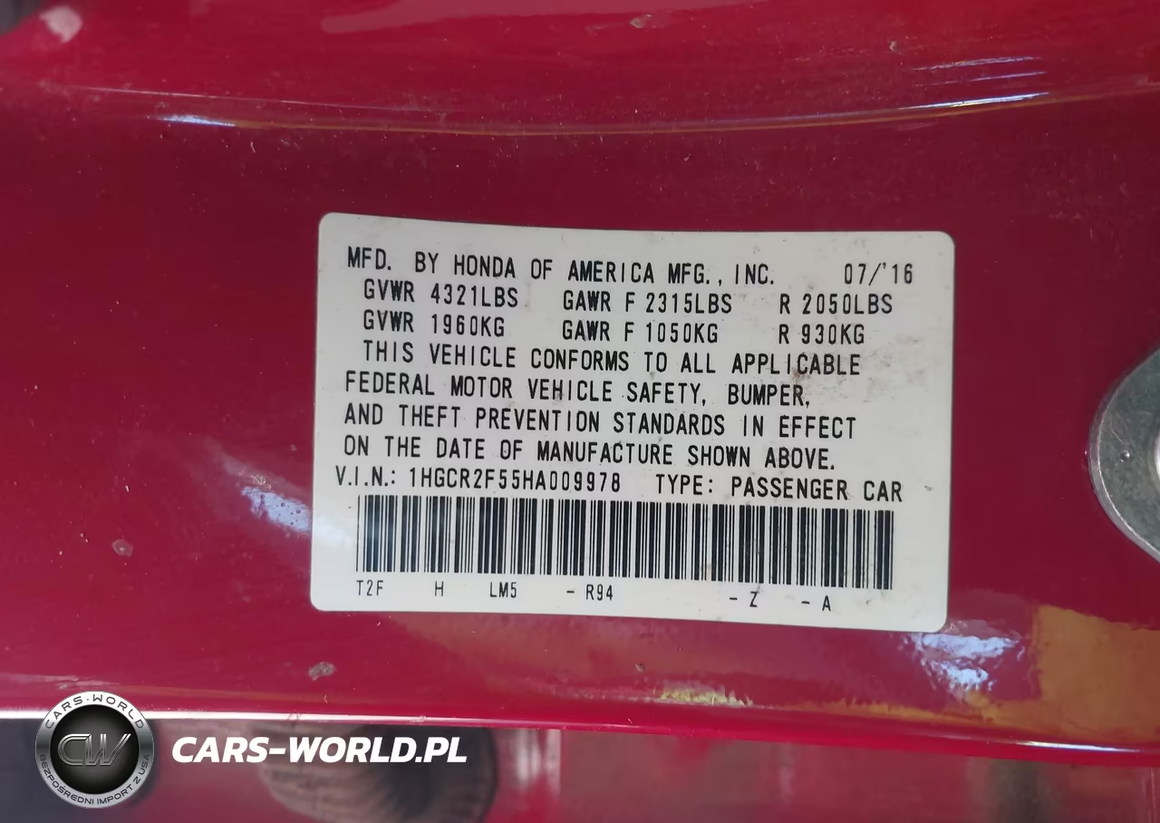 2017 Honda Accord Sport VIN:1HGCR2F55HA009978 - 9