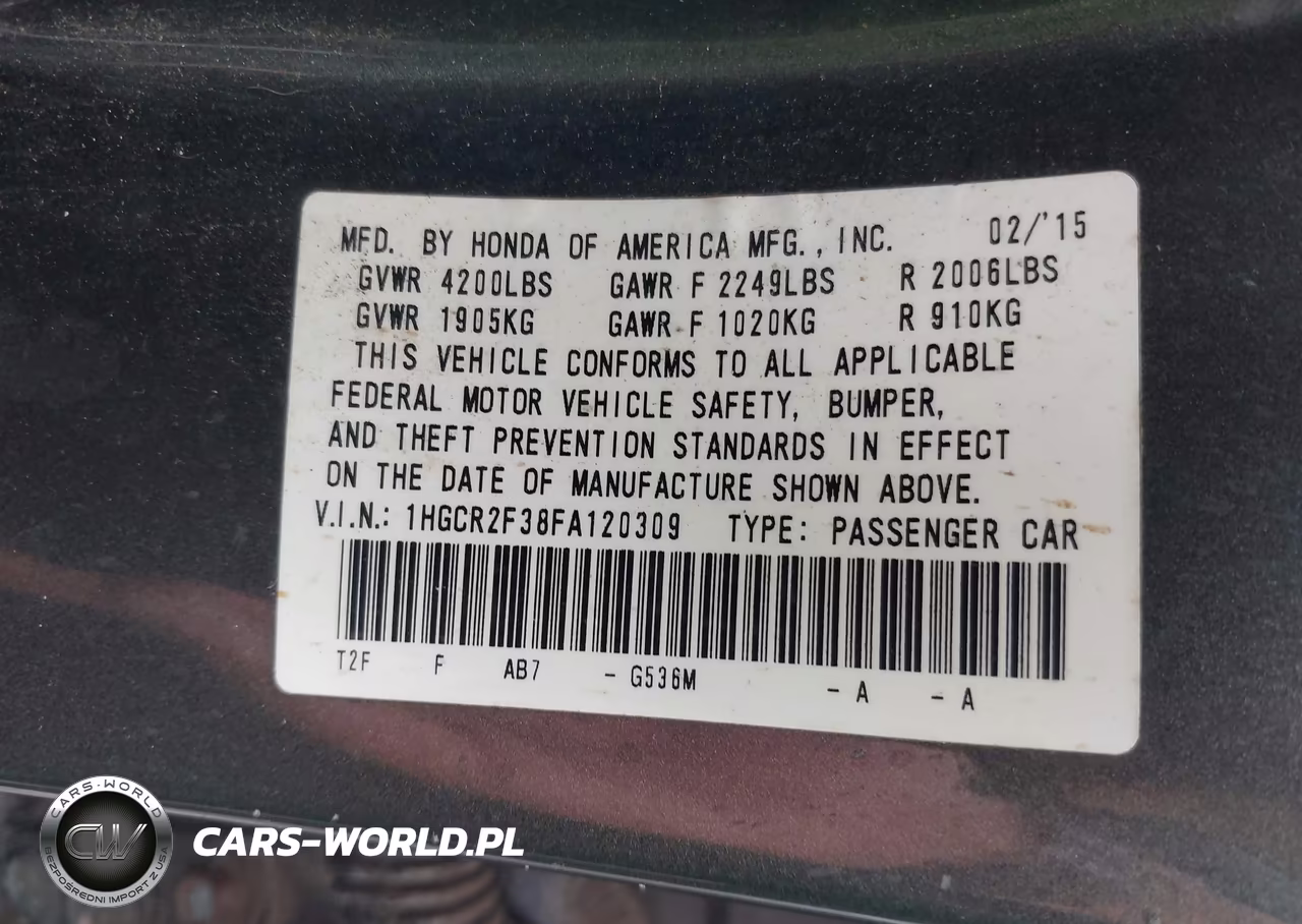 2015 Honda Accord Lx VIN:1HGCR2F38FA120309 - 9