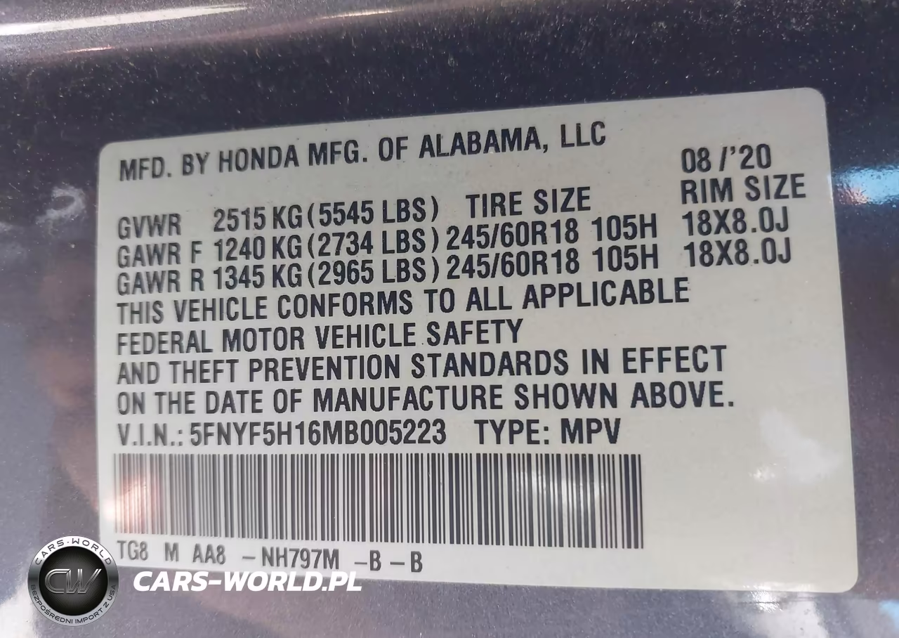 2021 Honda Pilot 2Wd Lx VIN:5FNYF5H16MB005223 - 9