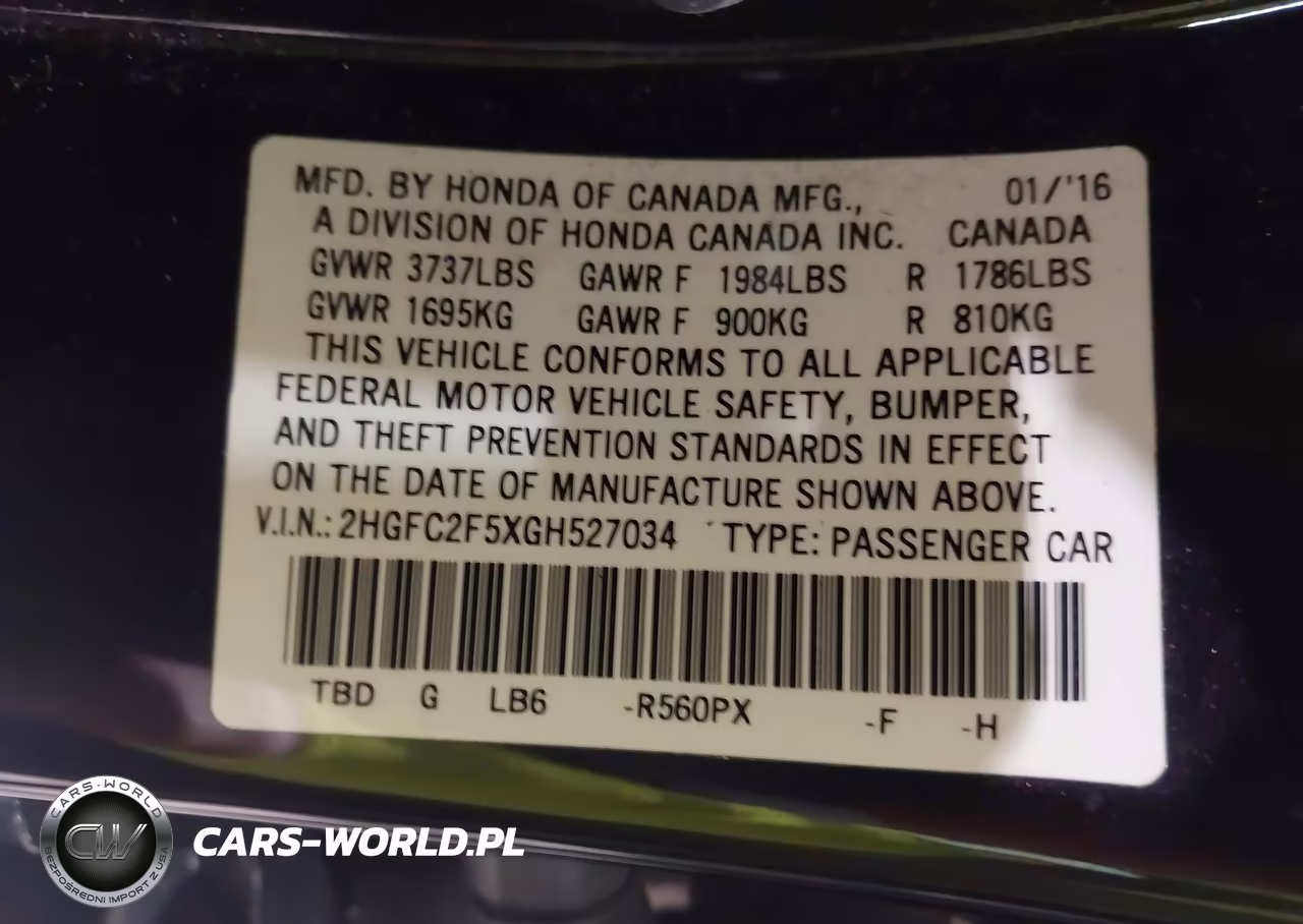 2016 Honda Civic Lx VIN:2HGFC2F5XGH527034 - 9