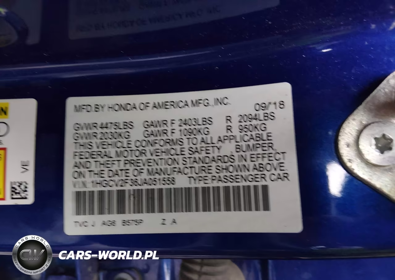 2018 Honda Accord Sport 2.0T VIN:1HGCV2F36JA051558 - 9