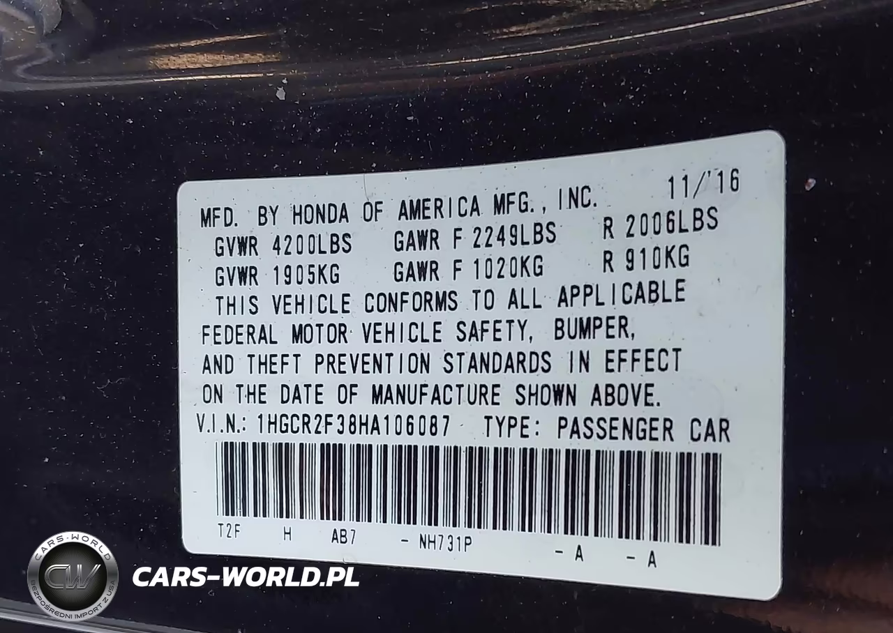 2017 Honda Accord Lx VIN:1HGCR2F38HA106087 - 9