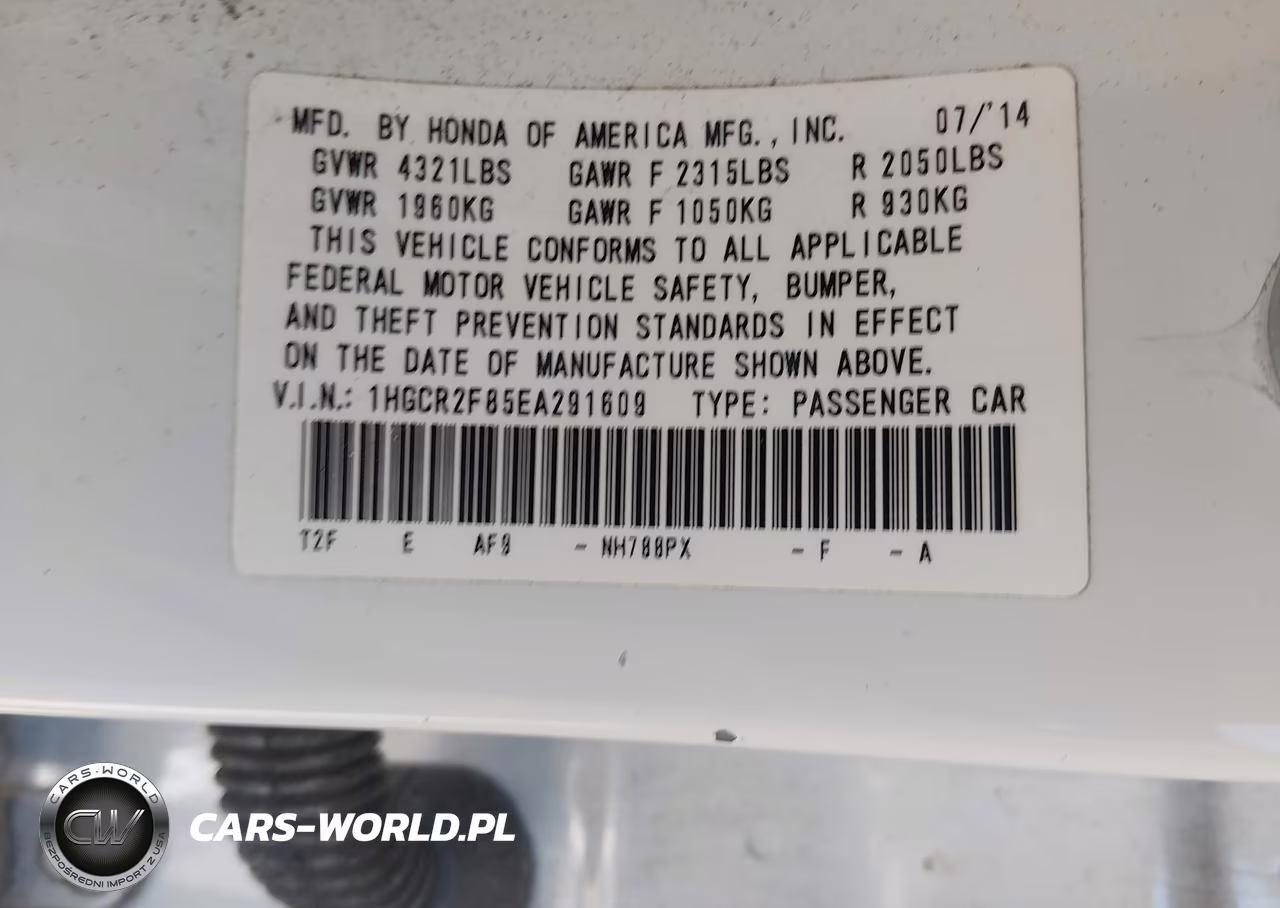 2014 Honda Accord Ex-L VIN:1HGCR2F85EA291609 - 9