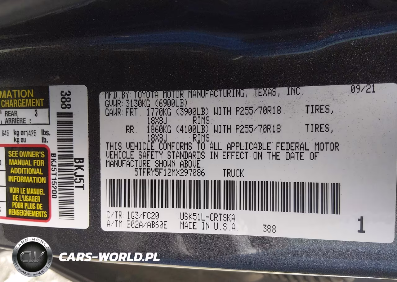2021 Toyota Tundra Sr5 VIN:5TFRY5F12MX297086 - 9