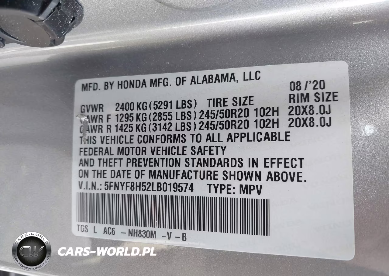 2020 Honda Passport Awd Ex-L VIN:5FNYF8H52LB019574 - 9