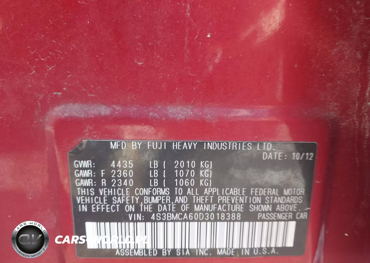 2013 Subaru Legacy 2.5I VIN:4S3BMCA60D3018388 - 9