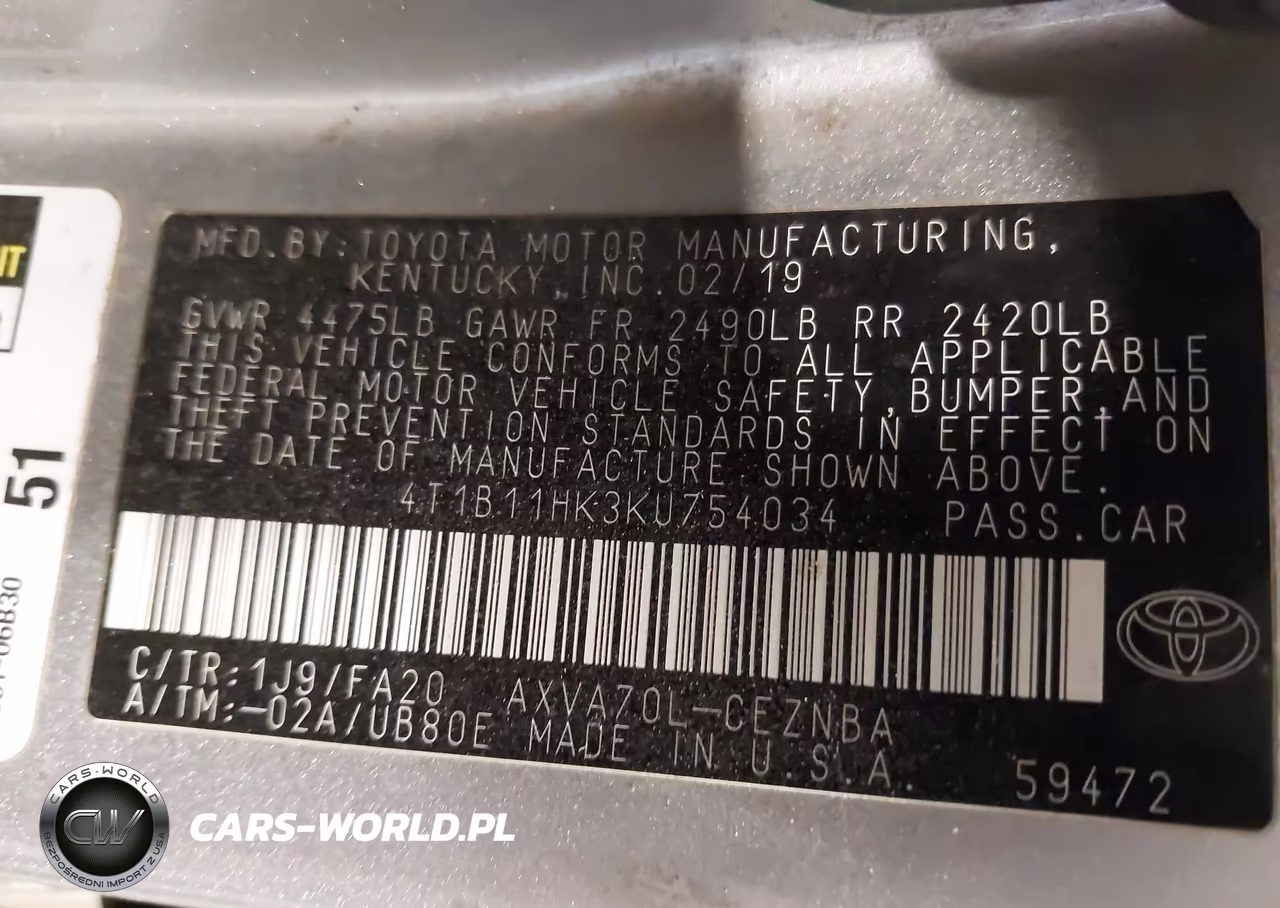 2019 Toyota Camry Le VIN:4T1B11HK3KU754034 - 9