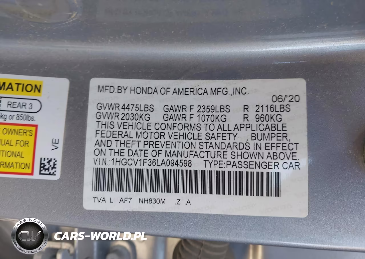 2020 Honda Accord Sport VIN:1HGCV1F36LA094598 - 9