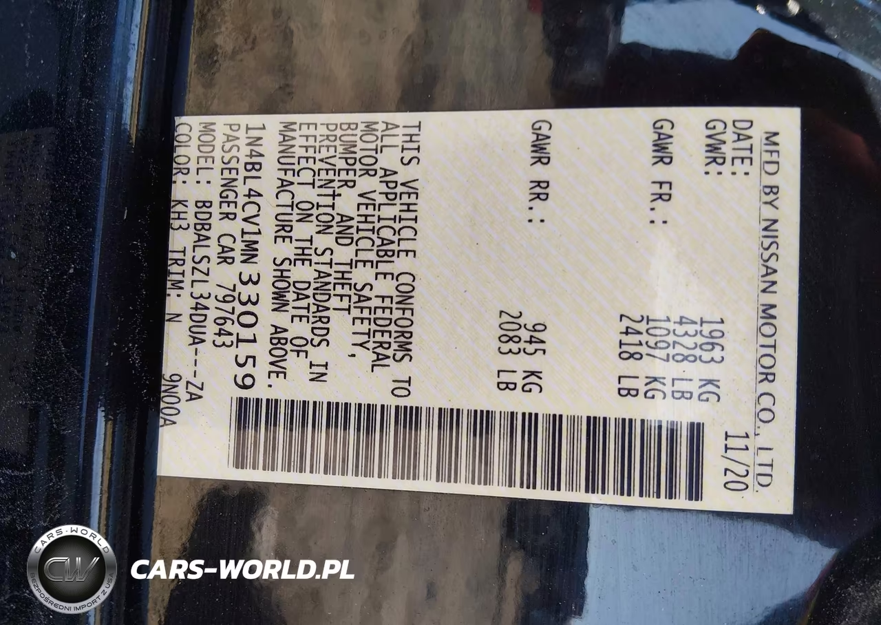 2021 Nissan Altima Sr Fwd VIN:1N4BL4CV1MN330159 - 9