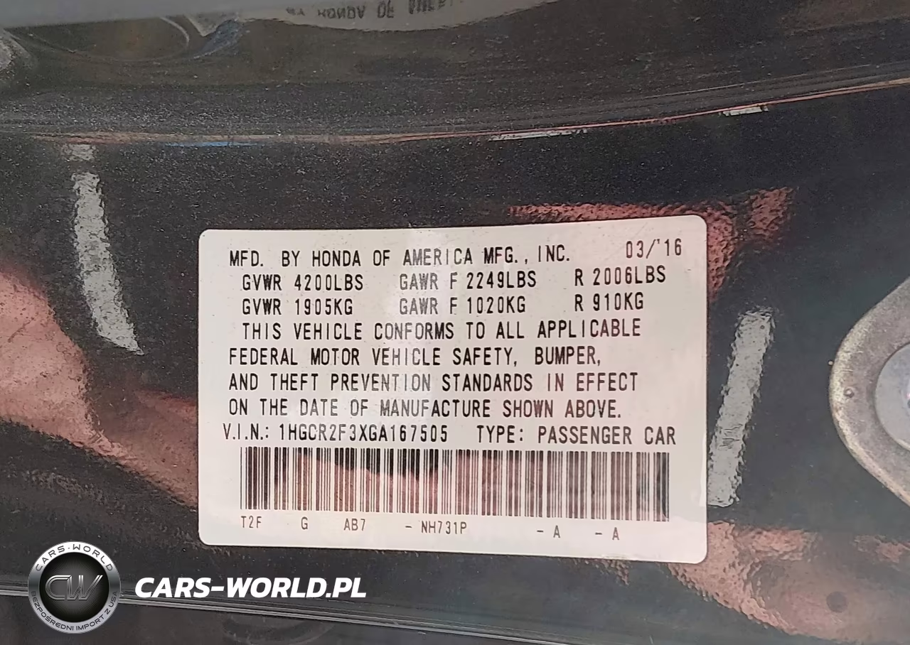 2016 Honda Accord Lx VIN:1HGCR2F3XGA167505 - 9