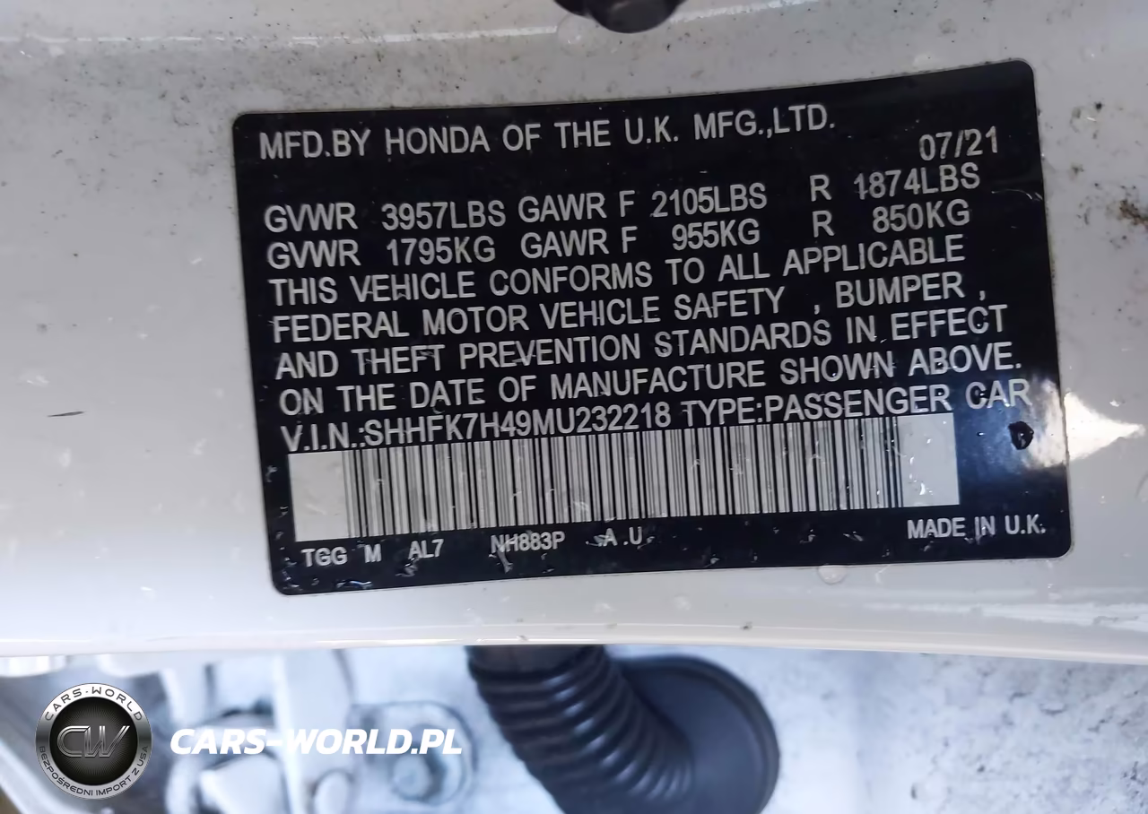 2021 Honda Civic Sport VIN:SHHFK7H49MU232218 - 9