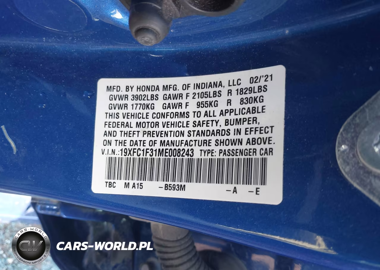 2021 Honda Civic Ex VIN:19XFC1F31ME008243 - 9