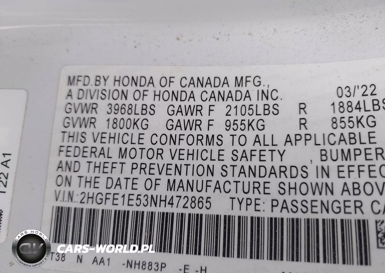 2022 Honda Civic Si Sedan VIN:2HGFE1E53NH472865 - 9