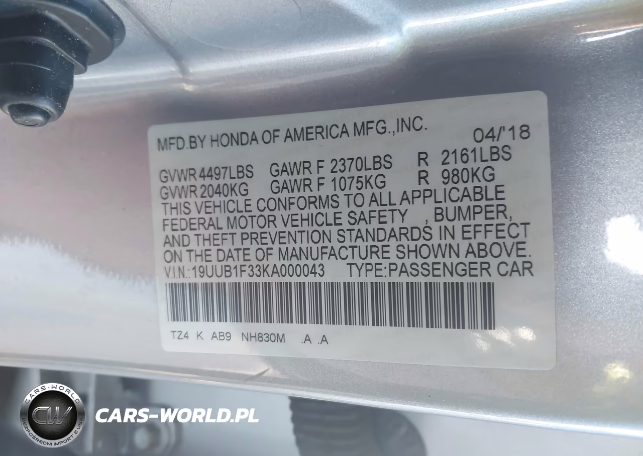2019 Acura Tlx Standard VIN:19UUB1F33KA000043 - 9