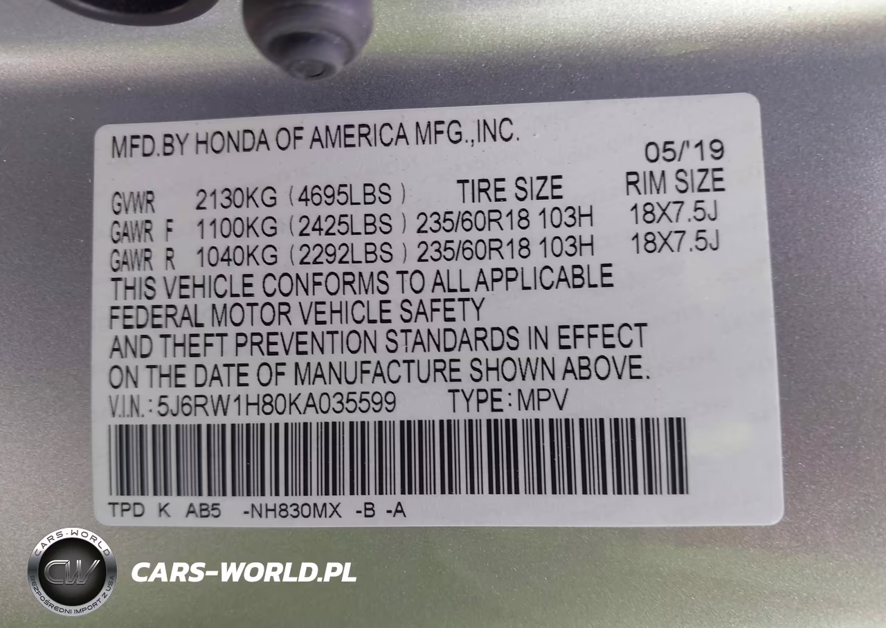2019 Honda Cr-V Ex-L VIN:5J6RW1H80KA035599 - 9