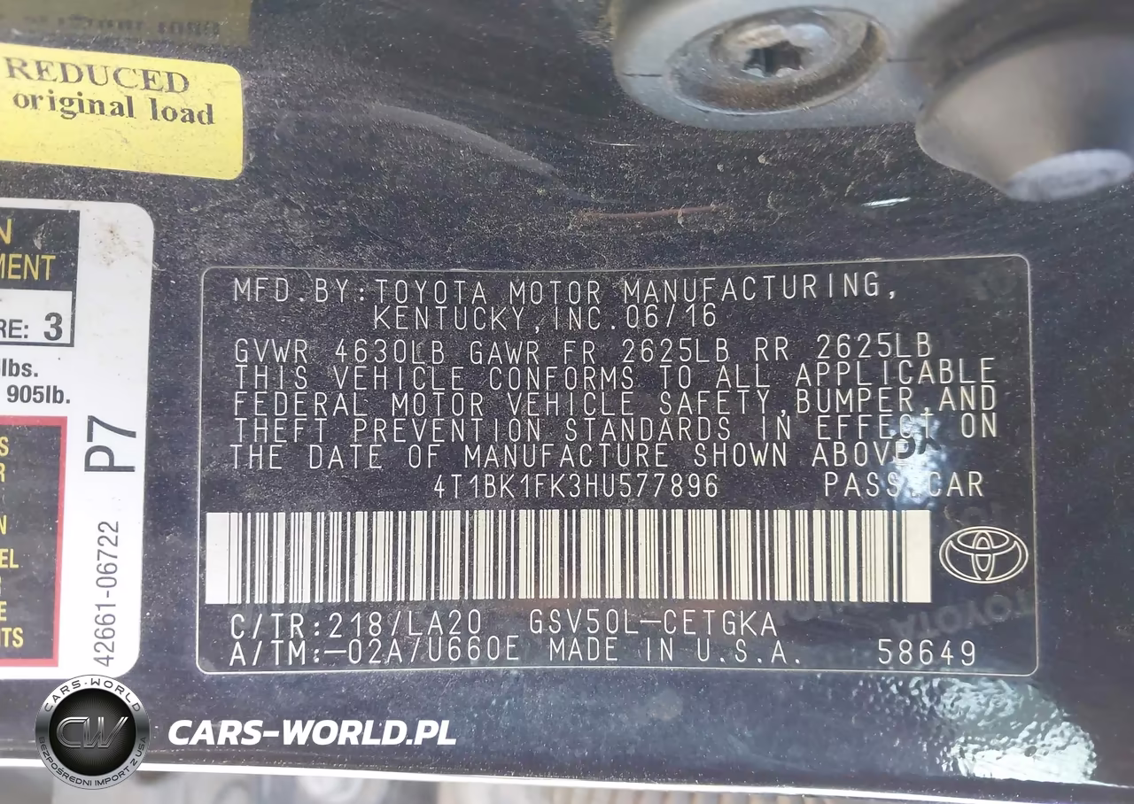 2017 Toyota Camry Xle V6 VIN:4T1BK1FK3HU577896 - 9