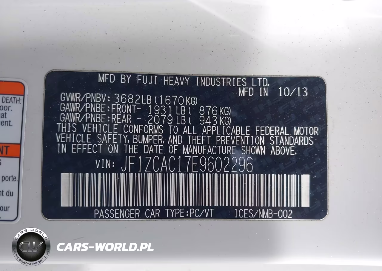 2014 Subaru Brz Limited VIN:JF1ZCAC17E9602296 - 9