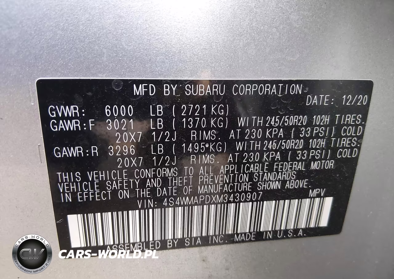 2021 Subaru Ascent Limited VIN:4S4WMAPDXM3430907 - 9