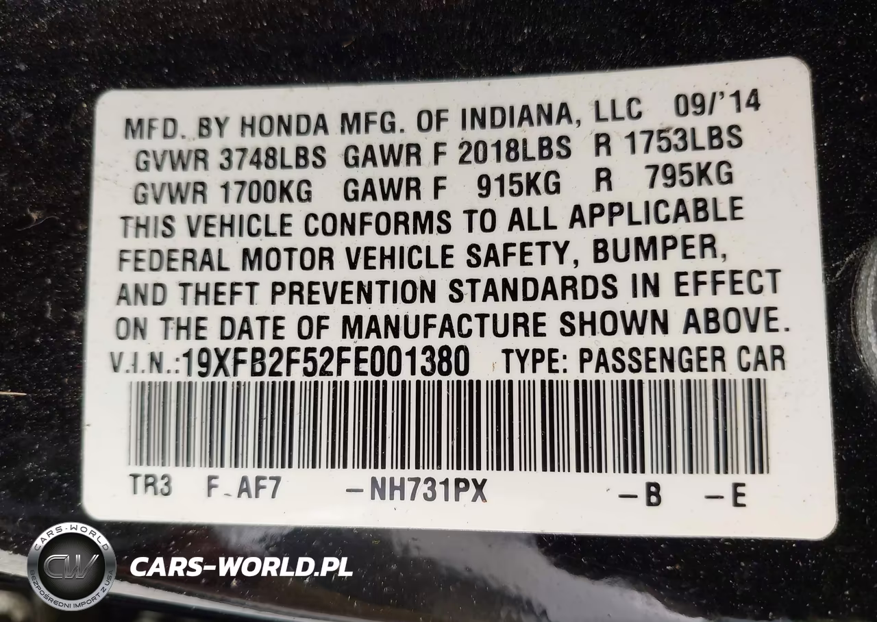 2015 Honda Civic Lx VIN:19XFB2F52FE001380 - 9
