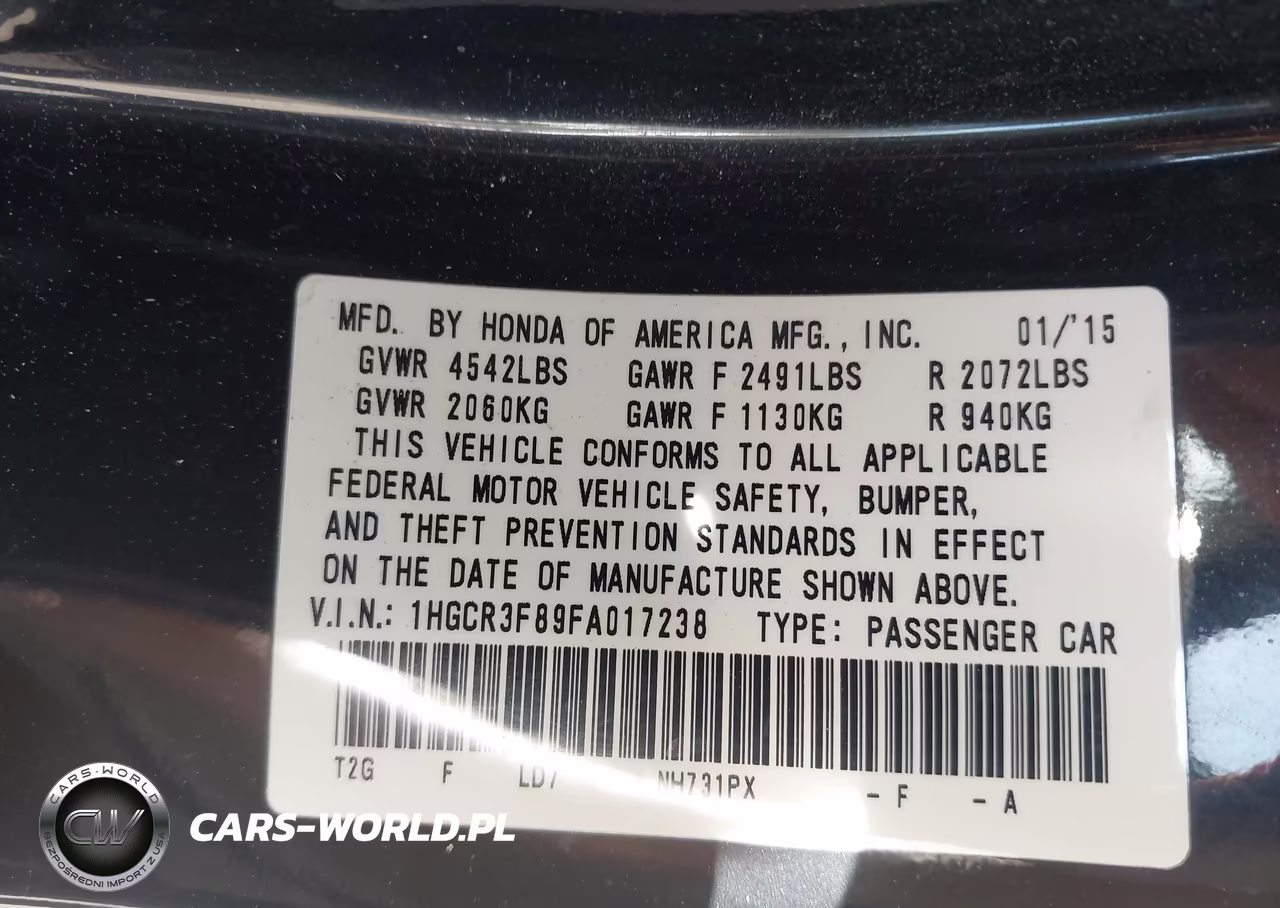 2015 Honda Accord Ex-L V-6 VIN:1HGCR3F89FA017238 - 9