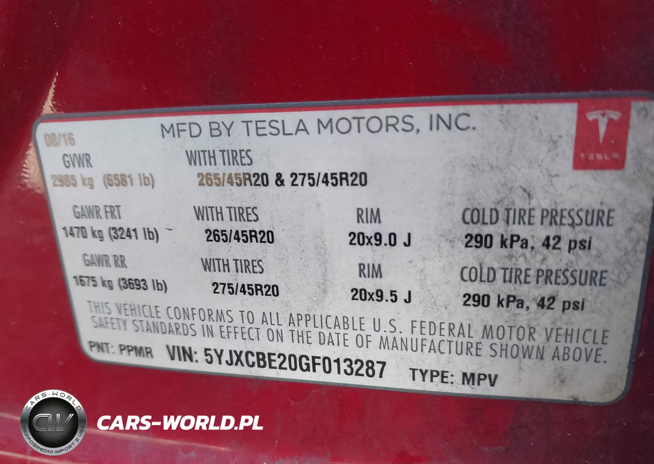2016 Tesla Model X 60D-70D-75D-90D-P100D VIN:5YJXCBE20GF013287 - 9
