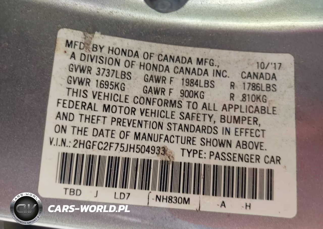 2018 Honda Civic Ex VIN:2HGFC2F75JH504933 - 9