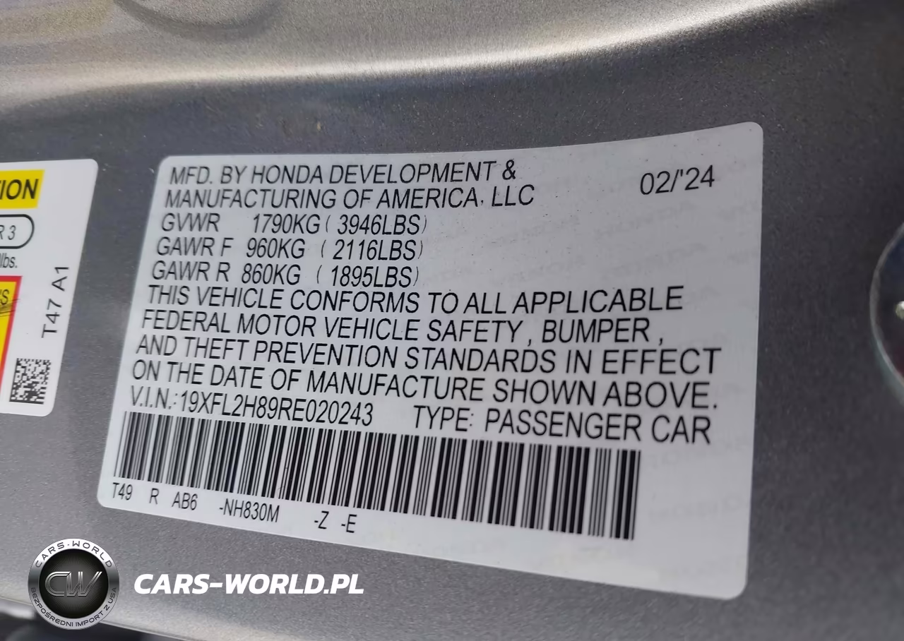 2024 Honda Civic Sport VIN:19XFL2H89RE020243 - 9