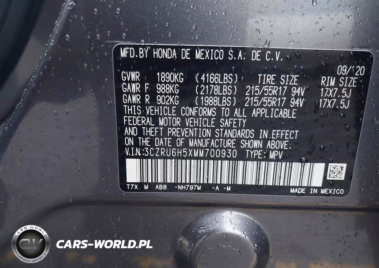 2021 Honda Hr-V Awd Ex VIN:3CZRU6H5XMM700930 - 9