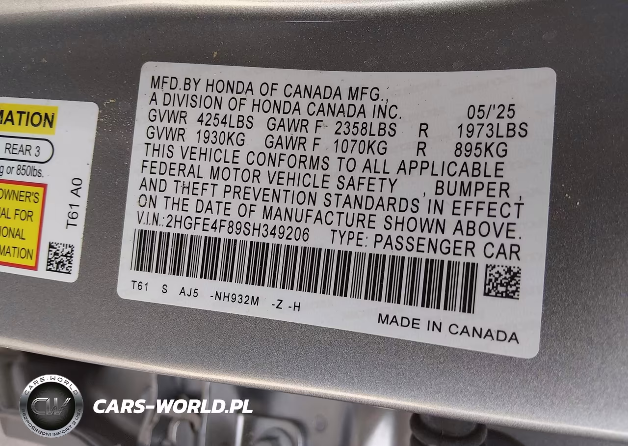 2025 Honda Civic Hybrid Sport-Sport Touring VIN:2HGFE4F89SH349206 - 9