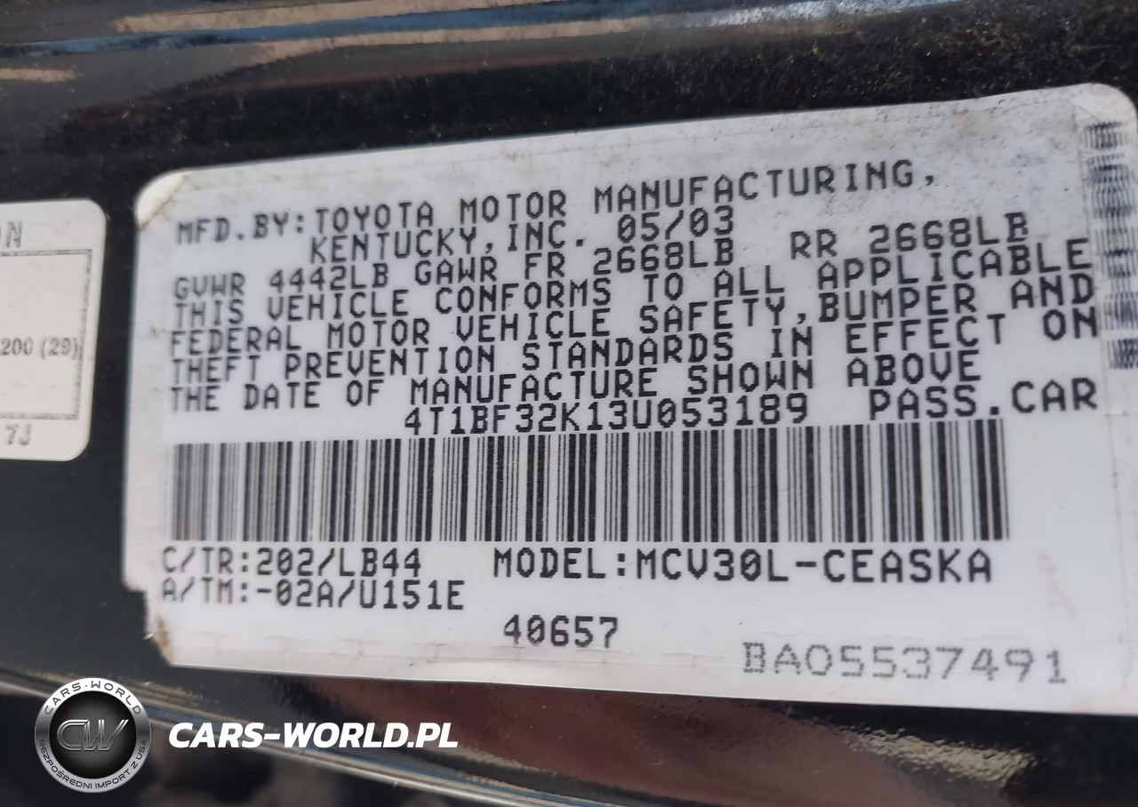 2003 Toyota Camry Se V6 VIN:4T1BF32K13U053189 - 9