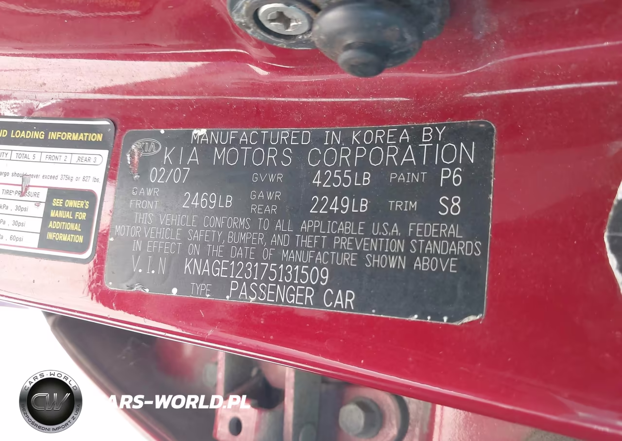 2007 Kia Optima Lx VIN:KNAGE123175131509 - 9