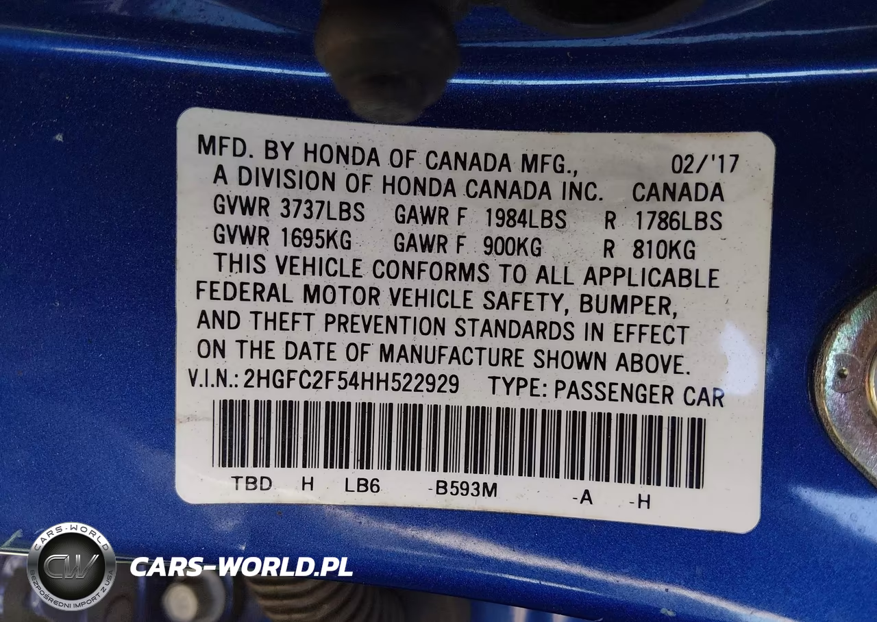 2017 Honda Civic Lx VIN:2HGFC2F54HH522929 - 9
