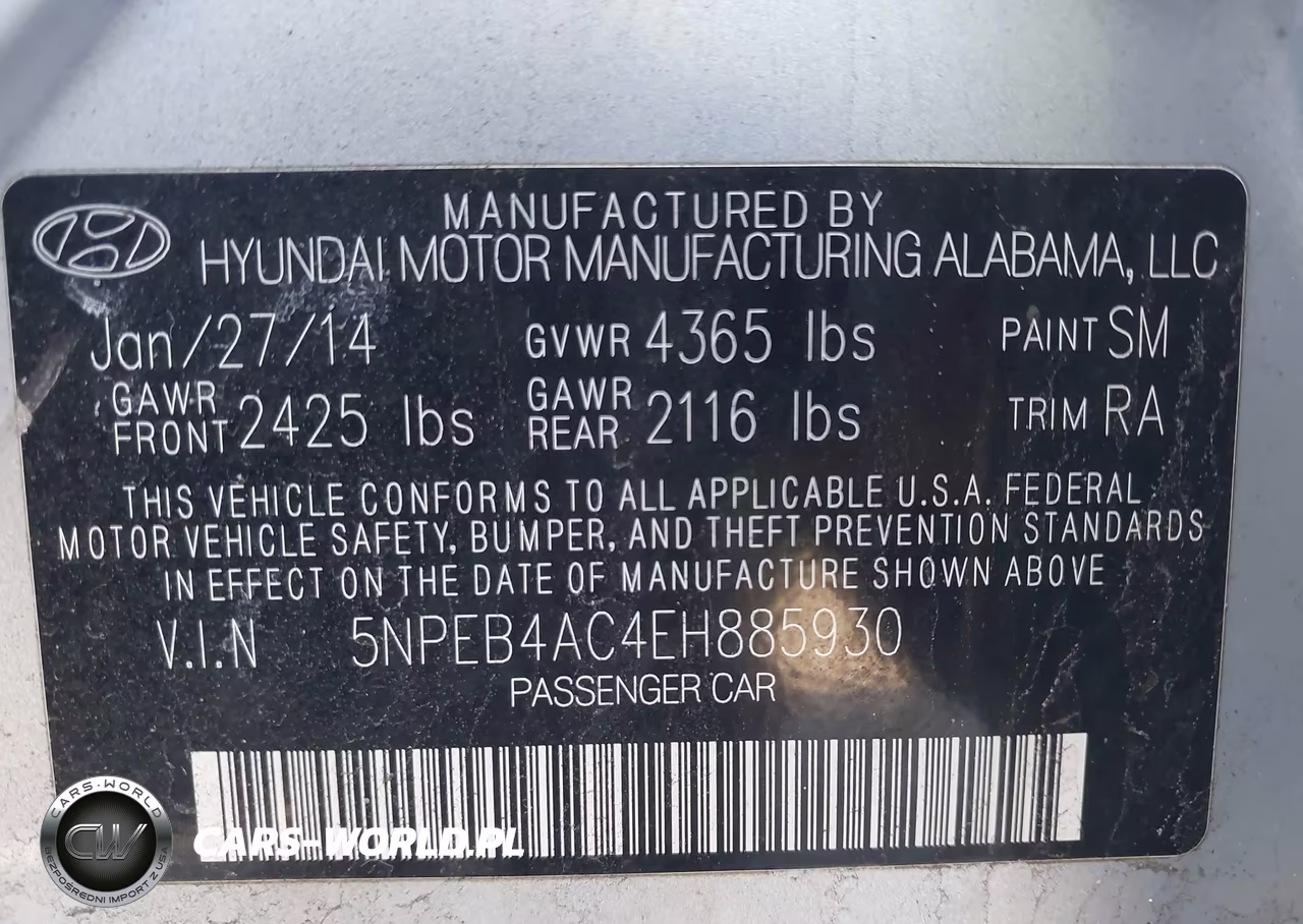 2014 Hyundai Sonata Gls VIN:5NPEB4AC4EH885930 - 9