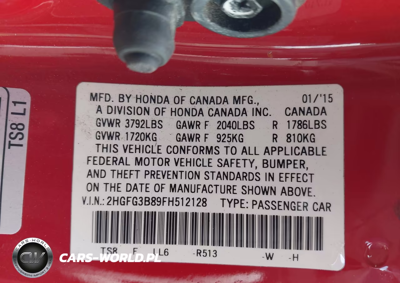 2015 Honda Civic Ex VIN:2HGFG3B89FH512128 - 9