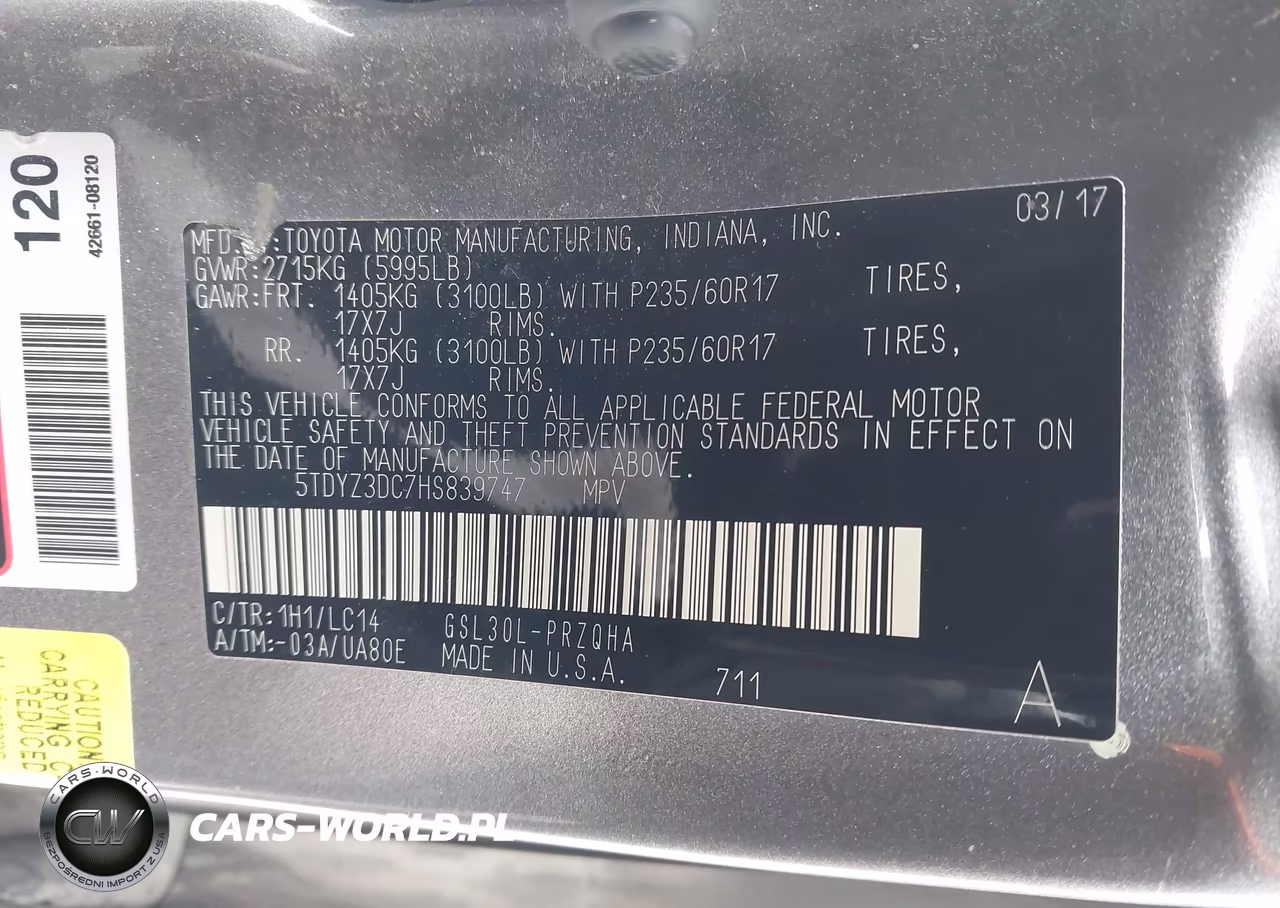2017 Toyota Sienna Xle Premium 8 Passenger VIN:5TDYZ3DC7HS839747 - 9