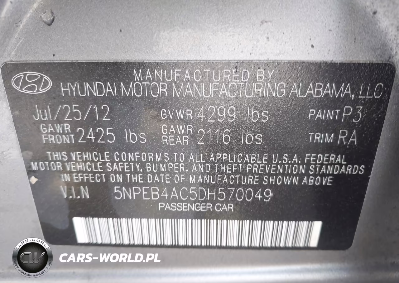 2013 Hyundai Sonata Gls VIN:5NPEB4AC5DH570049 - 9
