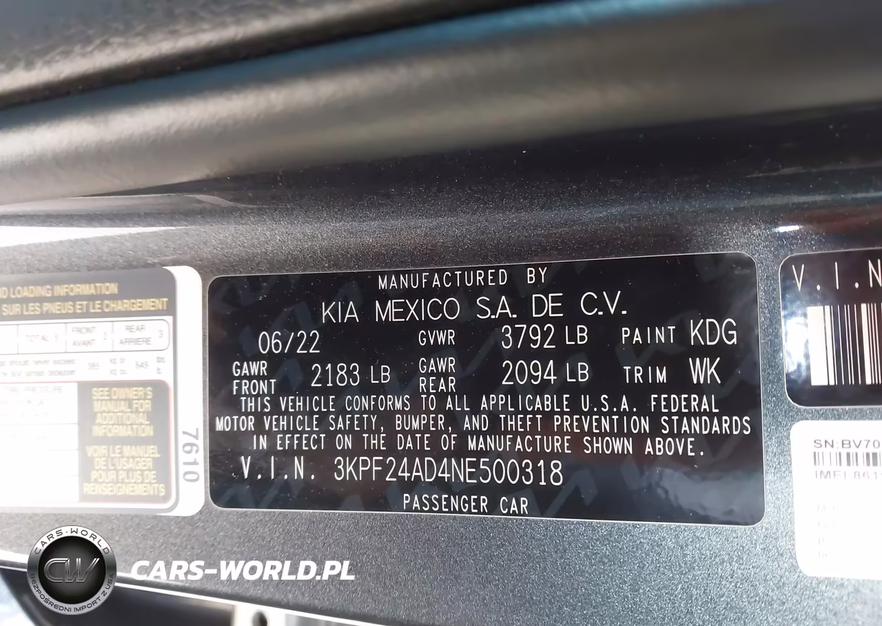 2022 Kia Forte Lxs VIN:3KPF24AD4NE500318 - 9